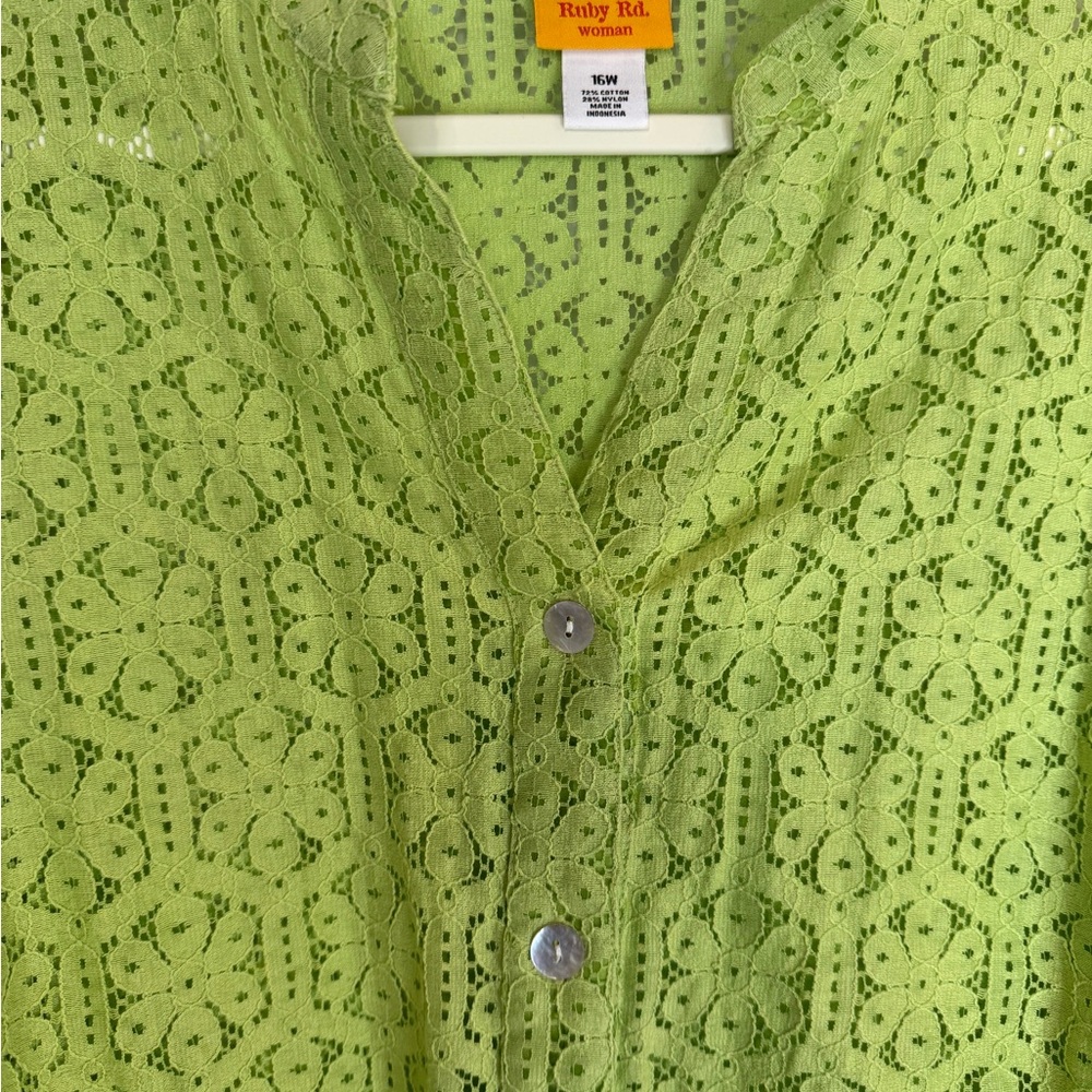 Ruby Road Green Lace Embroidered Button Front Top… - image 3